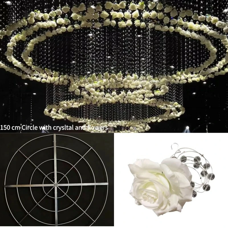 

Luxury Wedding Crystal Bead Flower Circle Rings and Pendant Chains For Hall Ceiling Decoration Wedding Flower Head Decoration