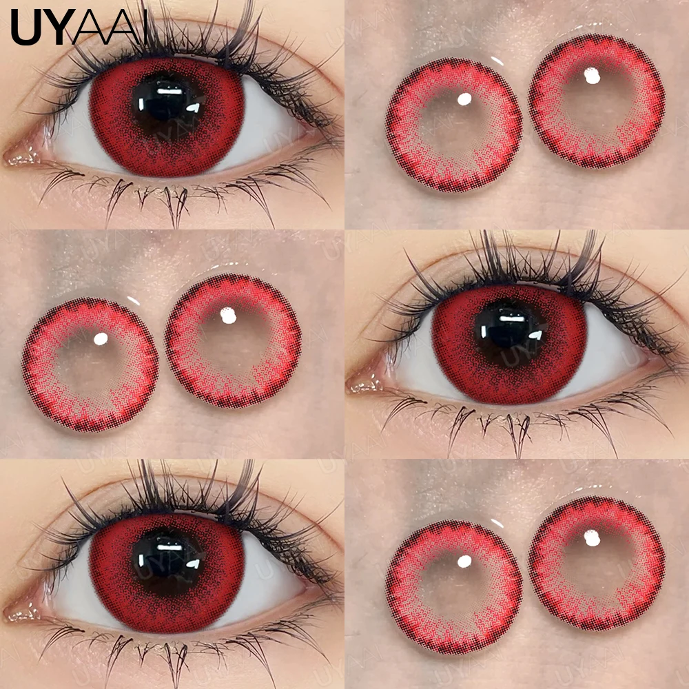 UYAAI Halloween Cosplay Color Contact Lenses Cosplay Lens Anime Red Lenses Girl Tears Graduated Colored Lenses Makeup Eye Len