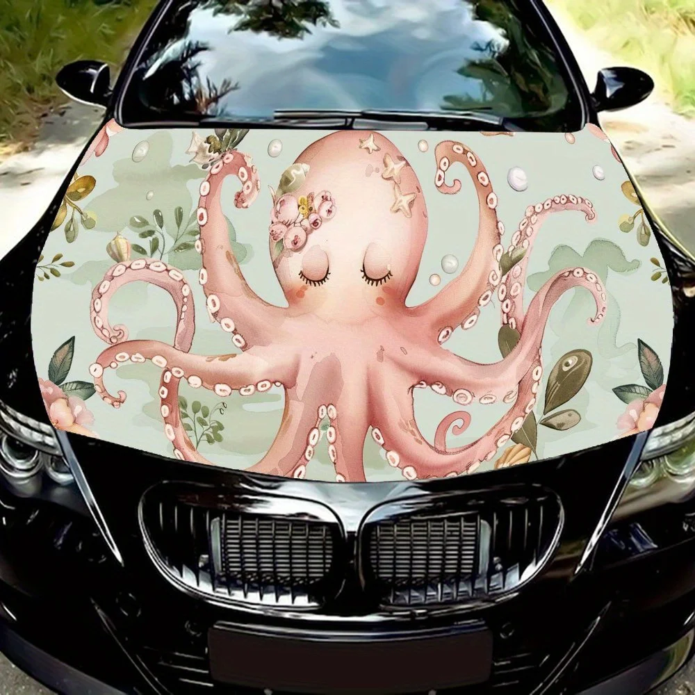 Sleeping Octopus Print car hood stickers, waterproof self-adhesive, scratch resistant, easy to stick, durable car PVC stickers,