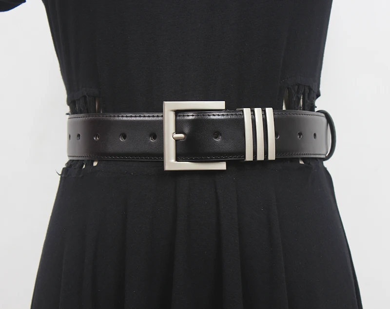 Women's Runway Fashion Silver Buckle Genuine Leather Cummerbunds Female Dress Corsets Waistband Belts Decoration Wide Belt R1429