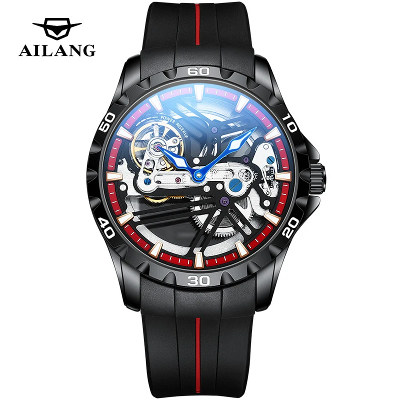 AILANG Top Luxury Brand Men Sport Waterproof Automatic Mechanical Watches Luminous Skeleton Men\'s Watch Silicone Strap Reloj