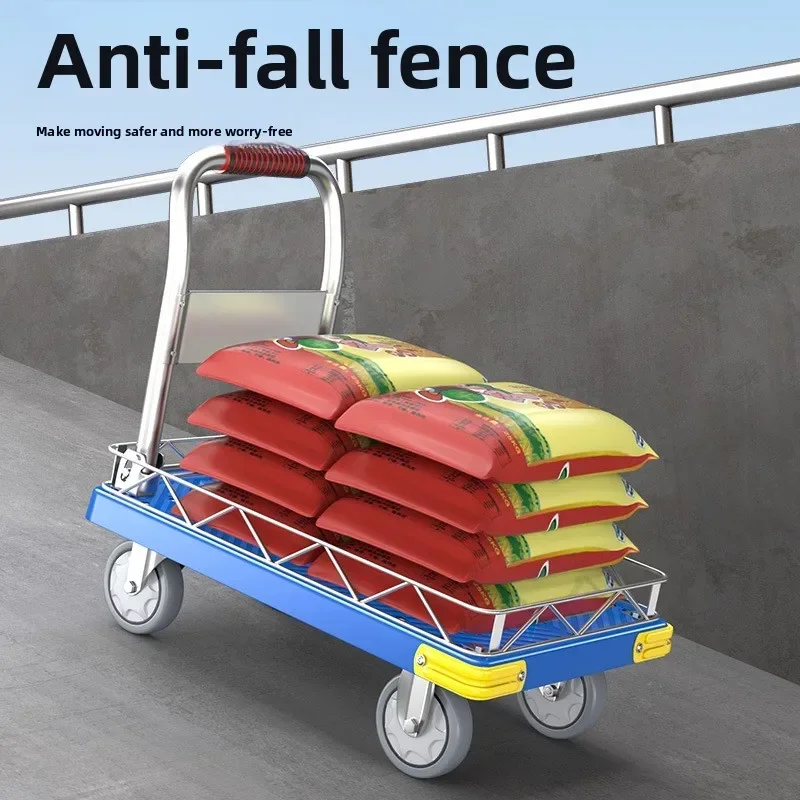 Multi-functional trolley pull flatbed cart trolley truck with guardrail folding light sound small trailer