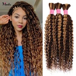 Extensiones de cabello humano rubio miel para mujer, extensiones de cabello brasileño Remy de 30 pulgadas con ondas profundas a granel para trenzado