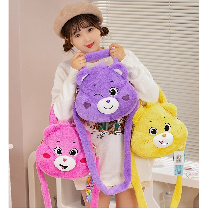 Miniso anime dos desenhos animados carebears amor urso mochila dos desenhos animados arco-íris urso mochila boneca armazenamento saco de pelúcia presente aniversário