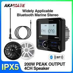 Boat Radio System Media Player Square Marine Radio /Speaker /FM AM Antenna Waterproof Bluetooth MP3 Radio for RV ATV UTV SPA RZR