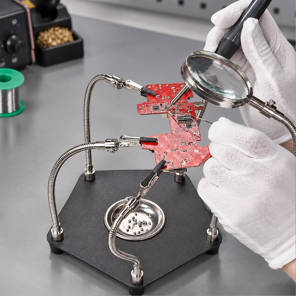 1PCS Welding Soldering Magnifier with PCB Holder Flexible Metal Arms Desktop Magnifying Tools for Welding Station