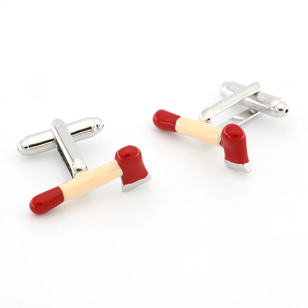 Gemelos de hacha con diseño de Control de fuego para hombres, Material de latón de calidad, Color rojo, venta al por mayor y al por menor