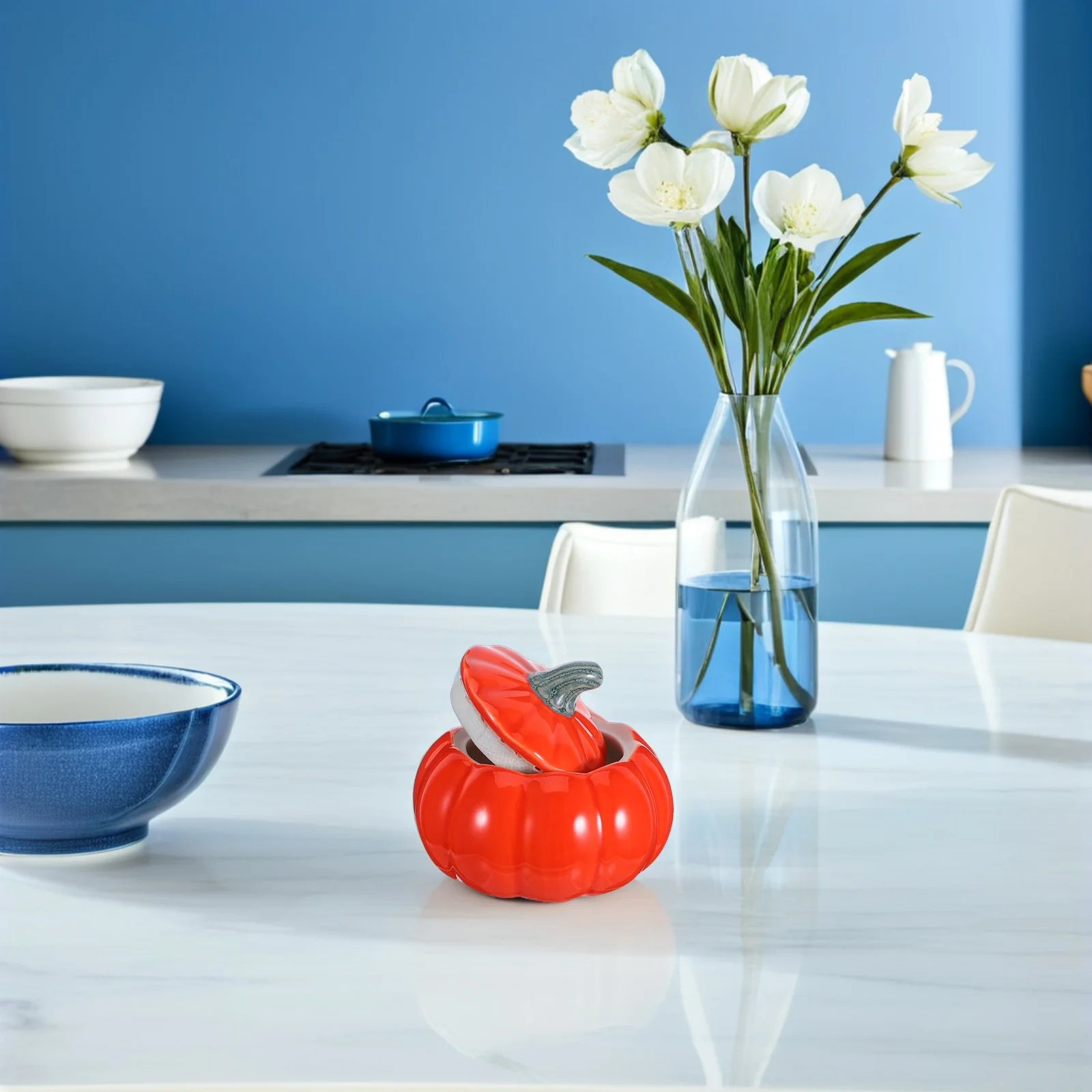 

Pumpkin Shaped Ceramic Bowl Heat Resistant Porcelain Food Container for Stewing Steaming Soup Dessert Buffet Serving Decorative