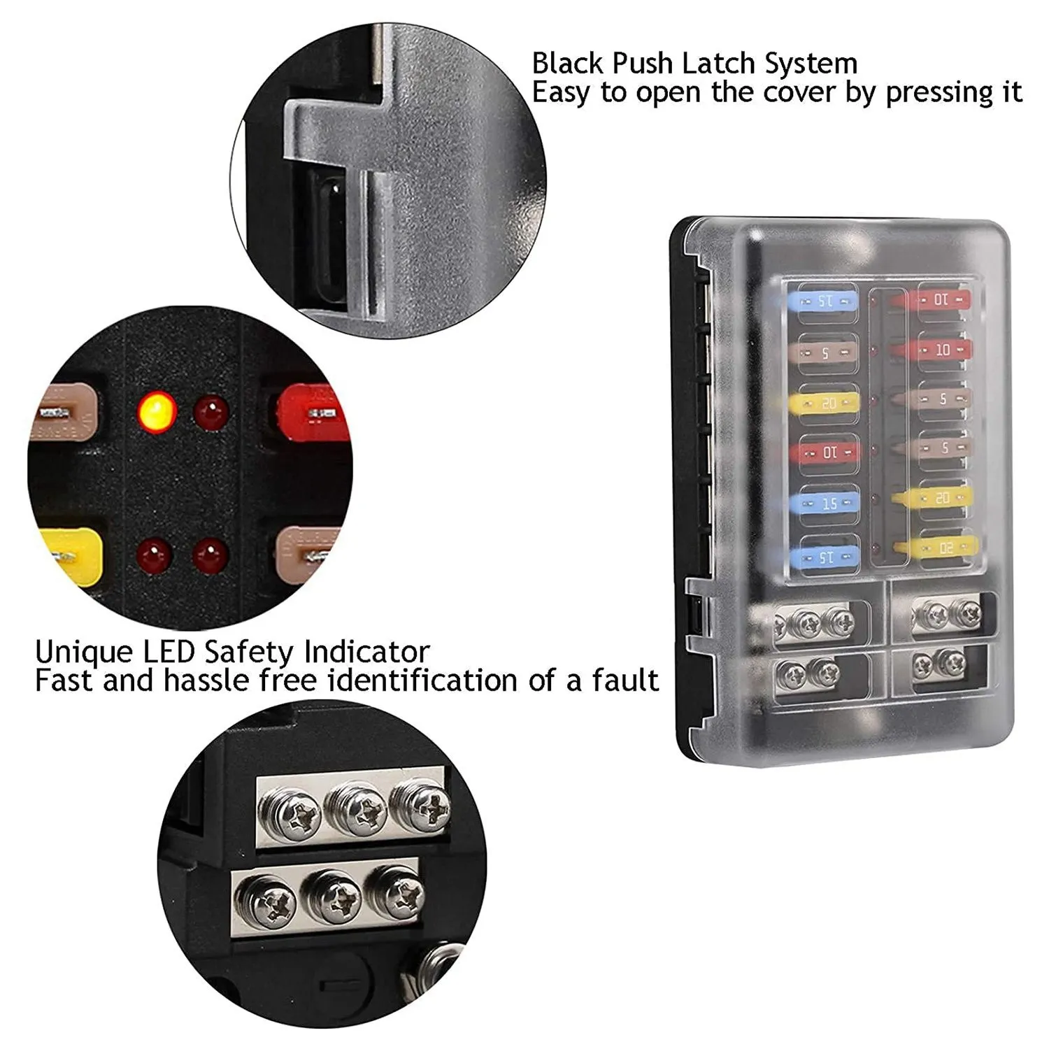 12V 12 Way Marine Fuse Block Fuse Panel With Ground & 12 Volt Fuse Box For Car Automotive Boat RV RZR-X67A