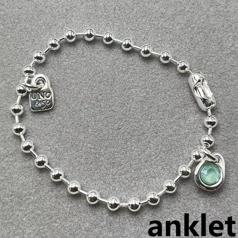 

2024 Original new UNOde50 emerald silver anklet summer popular beach foot accessories ladies romantic exquisite gift