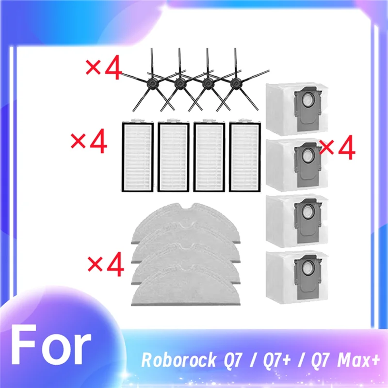 

AONEQ-16 Pcs For Roborock Q7 / Q7+ / Q7 Max+ Sweeping Robot Side Brush Mop Filter Dust Bag Set Cleaner Parts Replacement