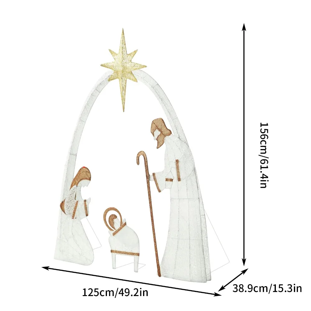 Escena de Natividad iluminada al aire libre de 5,5 pies, escena de Natividad de Pascua impermeable, decoración navideña, decoración de patio con luz