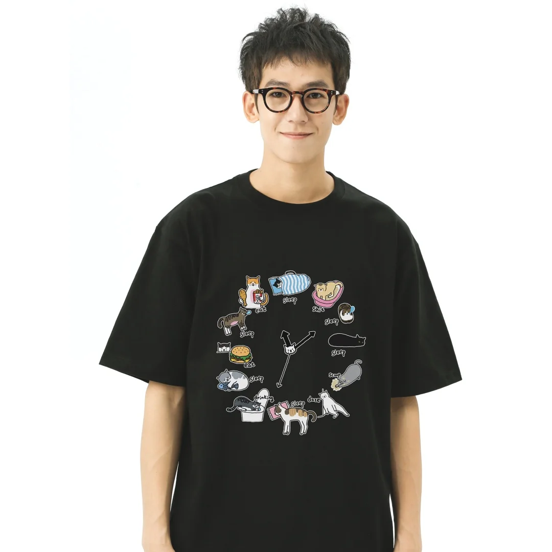 الإبداعية القط الجرافيك تي شيرت للرجال والنساء الصيف موضة الرياضة القطن الخالص تي شيرت رجالي ملابس الأطفال المحملة Y2k