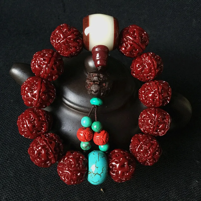 

Genuine Goods Natural Nepal Rudraksha Five Faces Six-Petal Brushed Patina Jadified Bodhi Seed Beads Bracelet