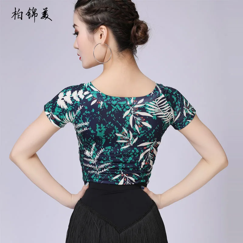 Latin dance shirt female adult costume new short-sleeved show competition modern dance clothes training skills national standard