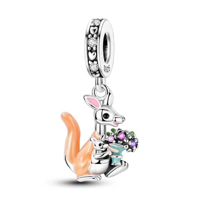 

New 925 Sterling Silver Parent Child Kangaroo Charms Pendant For Women Fit Original Bracelet DIY Mother's Day Jewelry Gifts