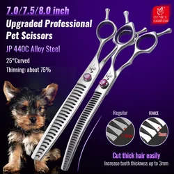 Fenice Professional Pet Grooming Tesouras, Fishbone Dentes, Straight Curvo Chunker Tesoura, JP440C, Ferramentas Groomer, 7.0 7.5 8.0