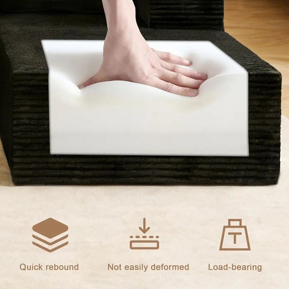L-Shaped Deep Seated Cloud Couch with Corduroy Fabric and Memory Foam, Living/Bedroom Use, Ready to Use (Black) image 5