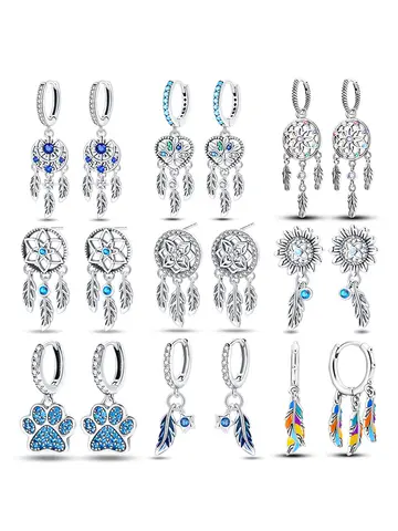 Prawdziwe srebrne kolczyki łapacz snów próby 925 dla kobiet Wykwintne kolorowe kolczyki z cyrkoniami Modna biżuteria urodzinowa