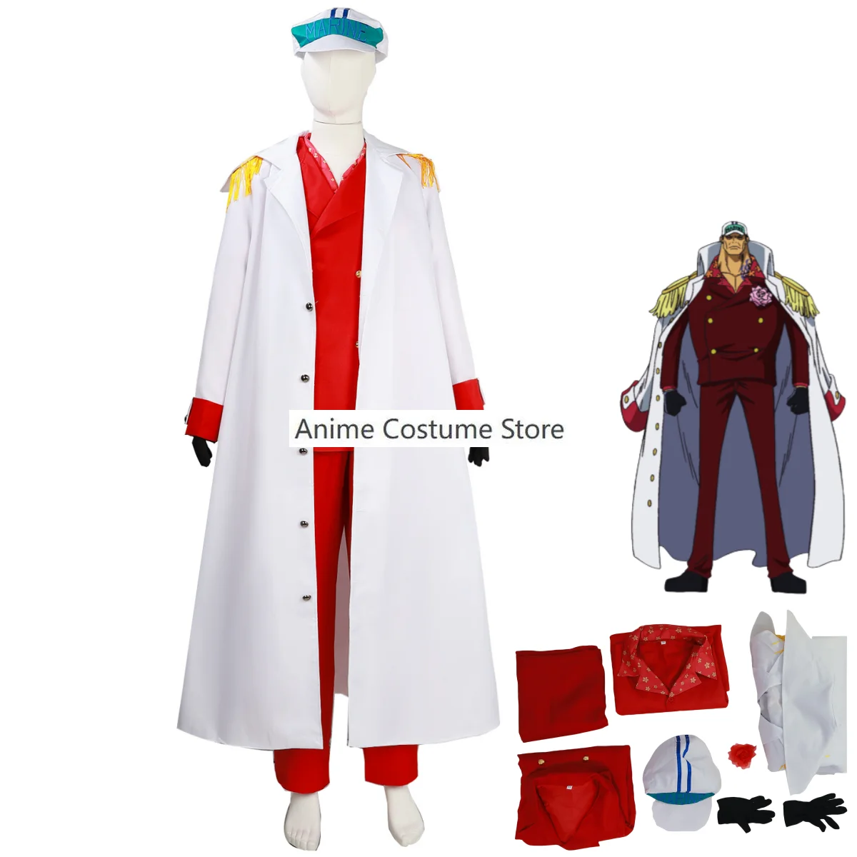 Anime Marines Admiral Sakazuki Cosplay Costume Admiral Akainu Red Uniform Full Set Cape Adult Man Halloween Carnival Suit