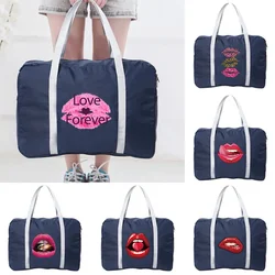 Bolsa de lona de viaje para mujer, bolso Boston plegable, bolsas de transporte ligeras para deportes, fin de semana, Serie de impresión de boca