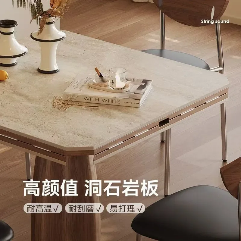 for Medieval round table Bauhaus string walnut household small apartment square and round dual purpose retractable folding