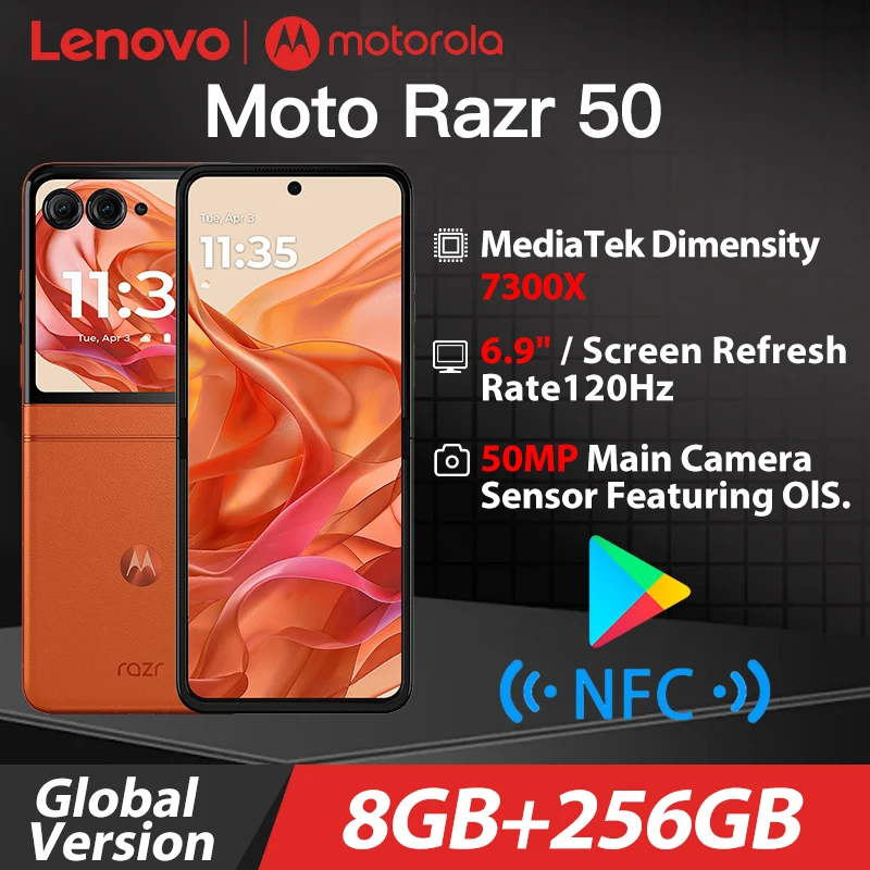 Global Version Motorola Moto Razr 50 Folded Screen 6.9" MTK Dimensity7300X 120Hz 50MP 4200Mah 30W NFC OTA IPX8 120Hz Esim