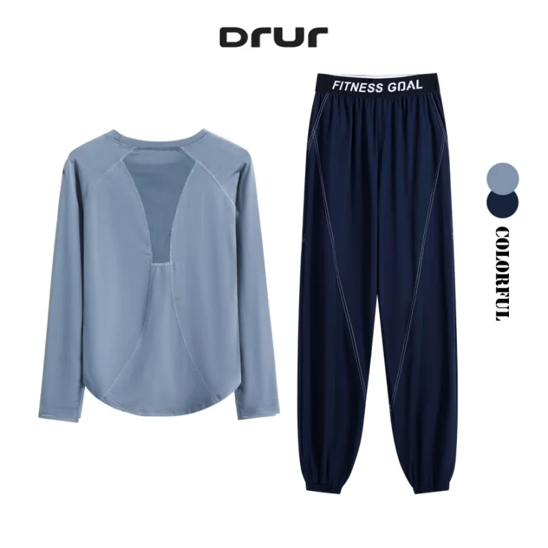 

DRUR Loose Fit Yoga Set Women 2 Piece Sportswear Outfits Lightweight Breathable Tops Pants Sets for Fitness Running Clothes New