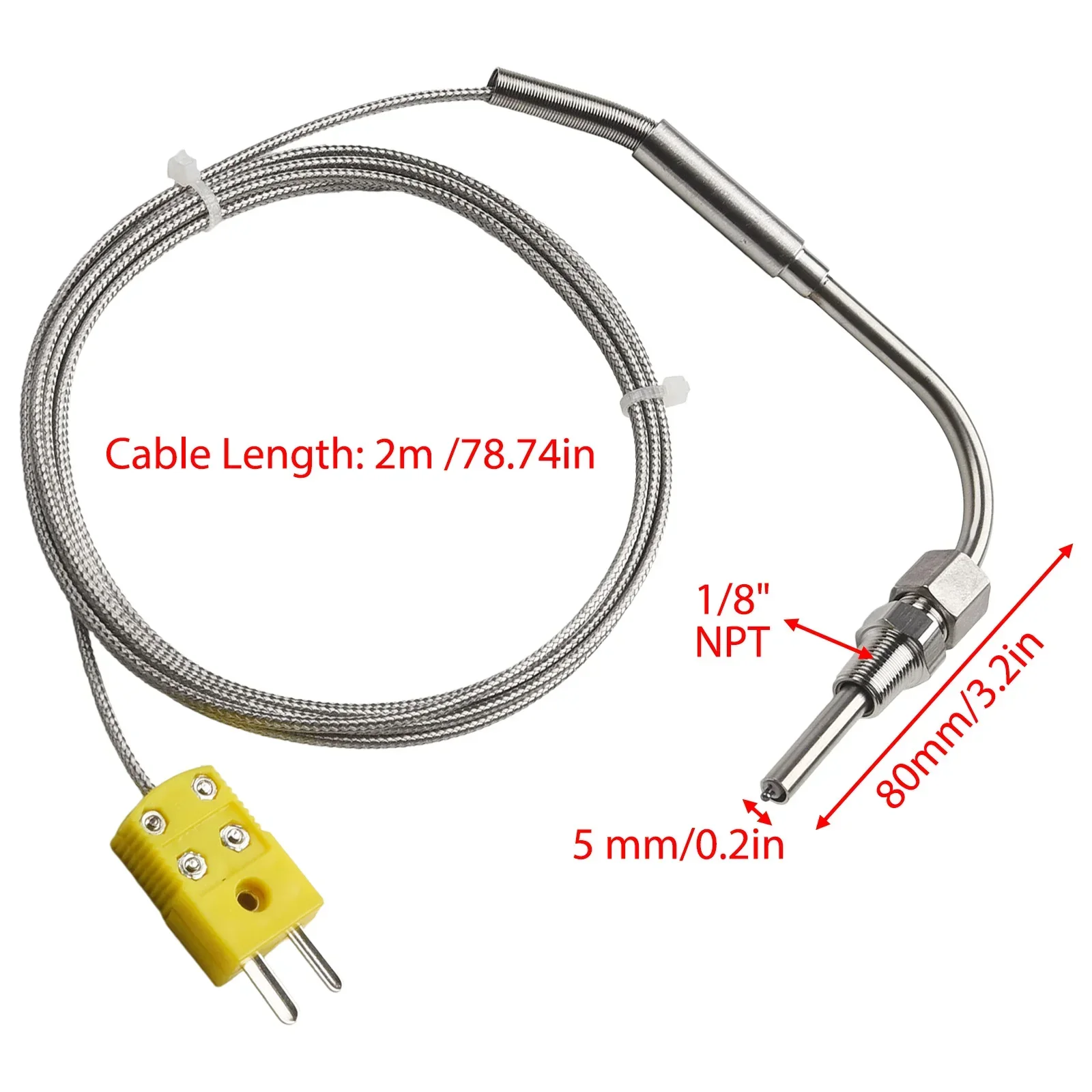 

Exhaust Probe K Type Thermocouple EGT K Type Thermocouple Mini Stainless Steel 1/8" 1/8" NPT 1/8" 1/8" NPT 5 Mm/0.2 Inch