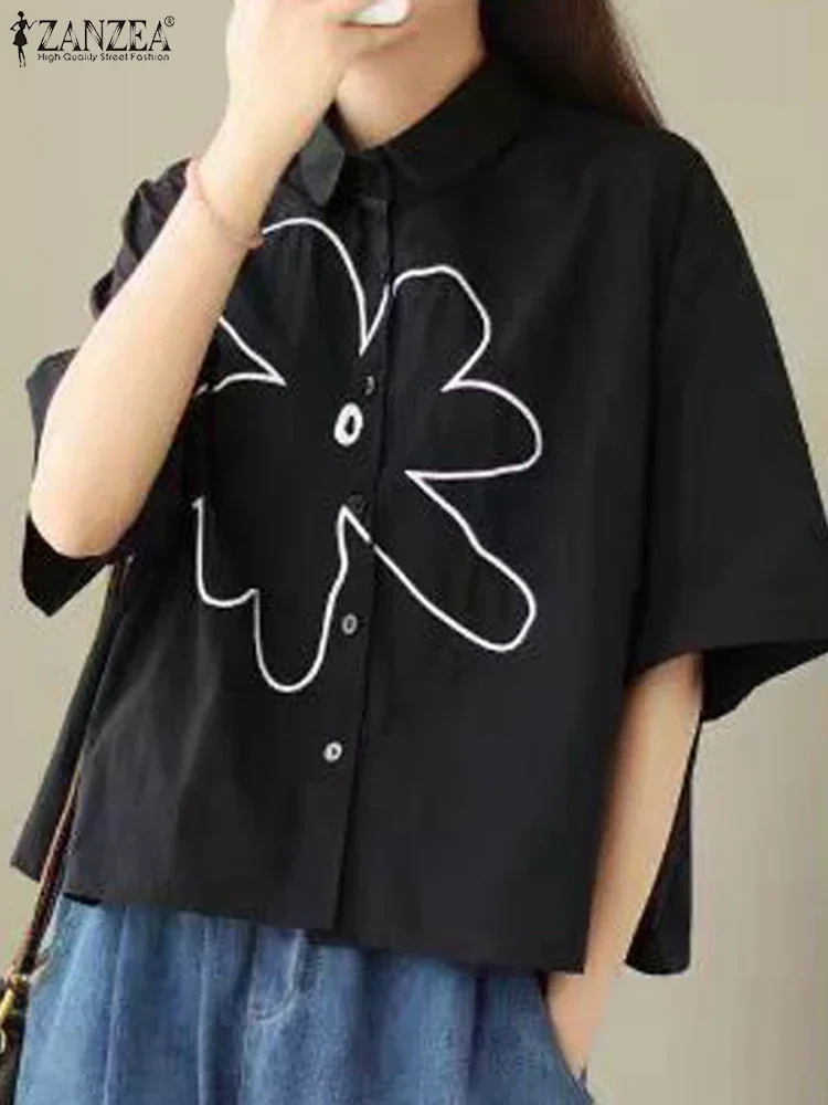 

2025 Summer Tops ZANZEA Short Sleeve Women Blouses Floral Printing Shirts Casual Loose Lapel Collar Chemise Open Up Blusas Femme