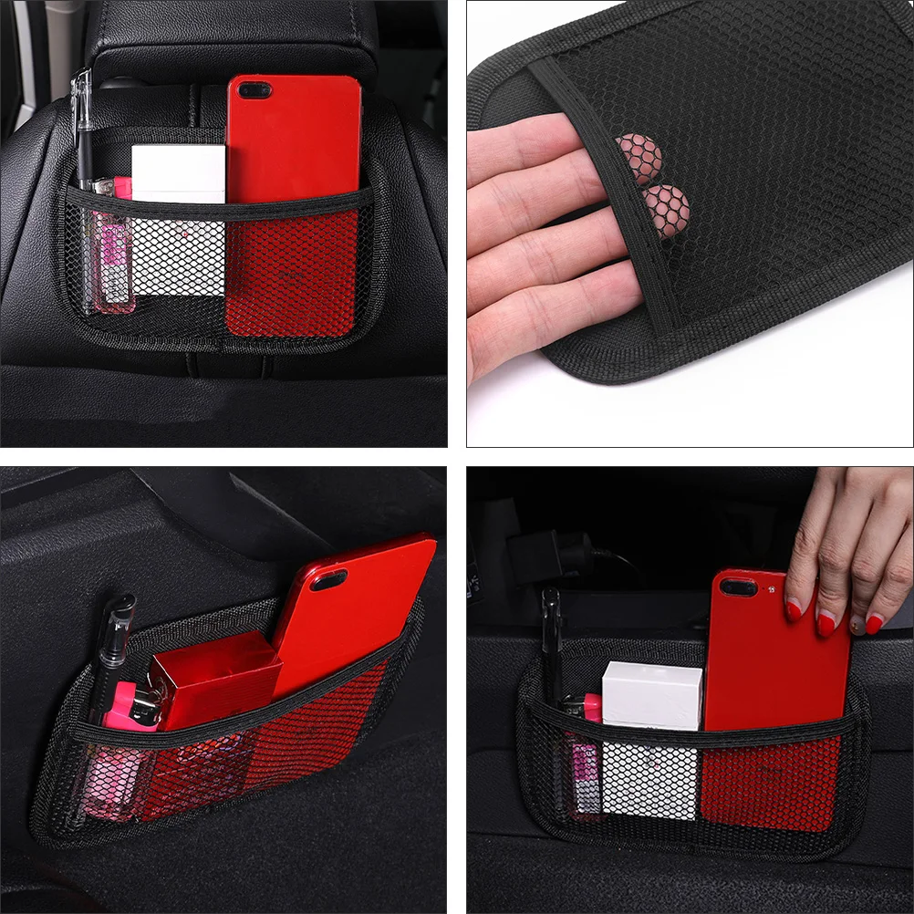

2pcs Car Sticky Storage Mesh Bag Multifunctional Seat Sundries Organizer Lightweight Pouch For Mobile Phone Car Interior Storage