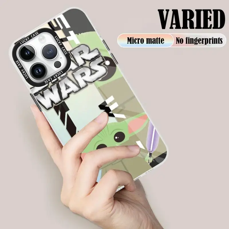 StarWars Baby Yoda Phone Case For Apple iPhone 15 11 13 14 Pro Max 12 14 Plus 14Pro Matte Gradient Color Laser Coque