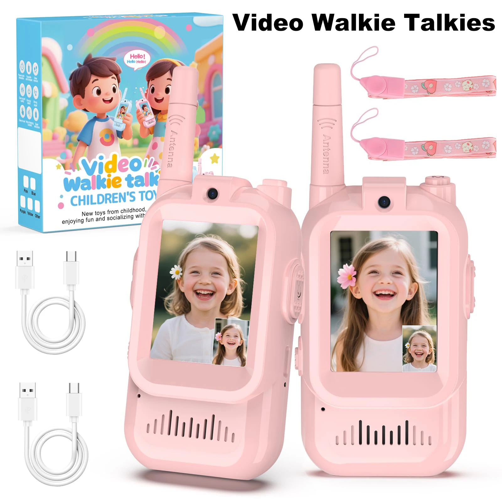 Talkie-walkie vidéo pour enfants, écran HD de 2 pouces, cadeau d'anniversaire pour enfants âgés de 3 à 12 ans, interphone amusant pour jouer en salle, camping et randonnée