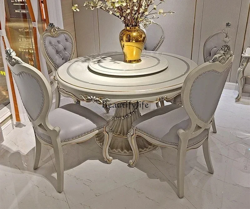 

Light luxury large apartment European round dining table neoclassical villa French solid wood designer fashion