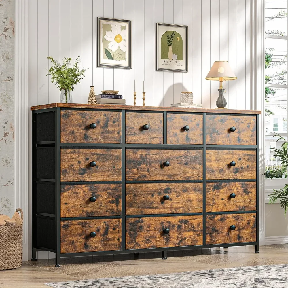 Dresser for Bedroom with 13 Drawers Dresser Bedroom Long Dressers & Chest of Drawers Large Storage Fabric Dresser