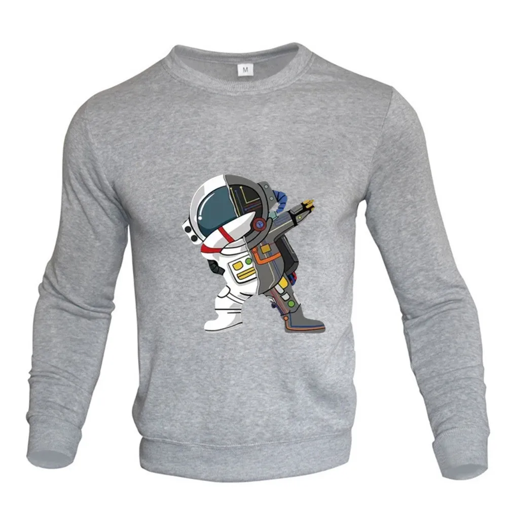 New Cartoon Astronaut Print Women Men Pullover Round Neck Tops Loose Harajuku Long Sleeves Clothing Korean Casual