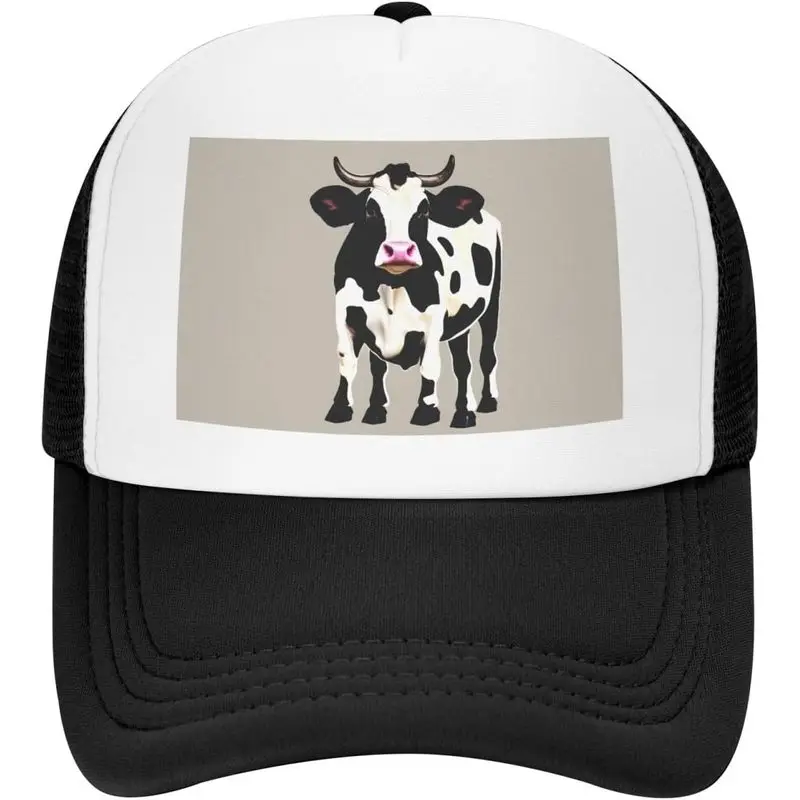 Cow Black Spot Print Trucker Hat,Mesh Baseball Cap,Sun Hat,Lightweight Stylish Headwear for Unisex