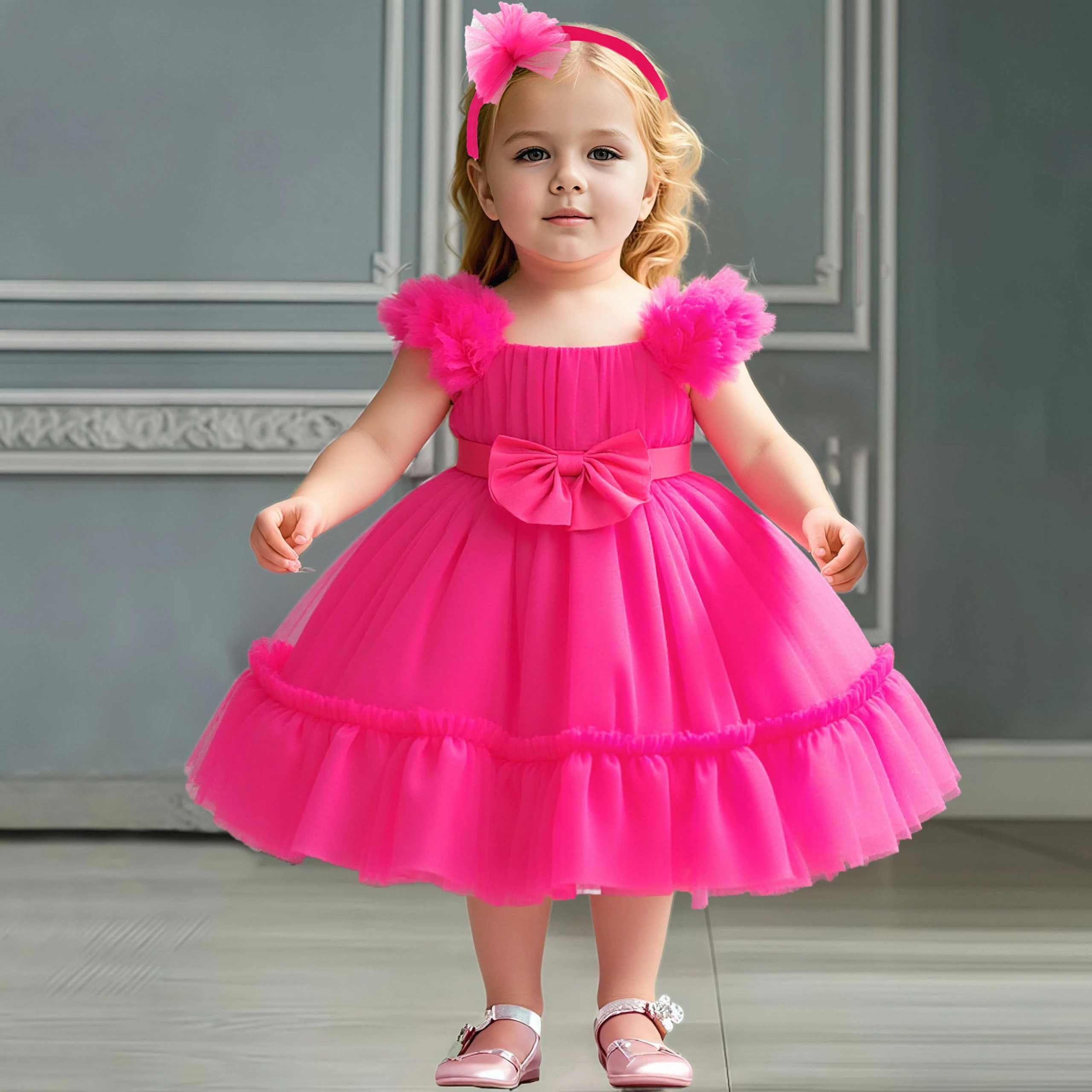 

Summer Baptism Party Baby Girl Dress Toddler Bow 1st Birthday Princess Prom Dresses Elegant Bridesmaid Wedding Evening Costumes