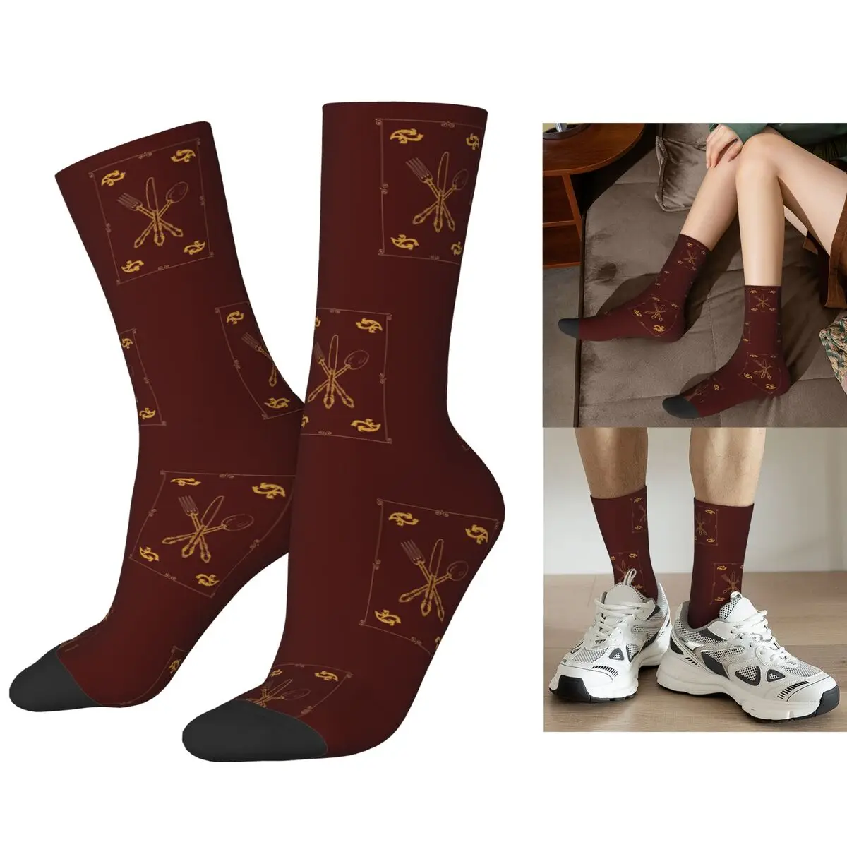 

Just Add Magic Utensils Gold With Border Socks Harajuku Super Soft Stockings All Season Long Socks Accessories for Unisex Gifts