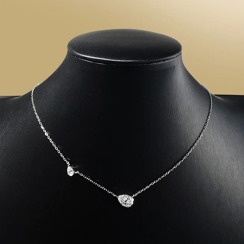 Smyoue 2.5CTTW Pear Cut All Moissanite Necklaces for Women 2 Gems Pendant Lab Diamond Pure 925 Sterling Silver Chain Plated 18k