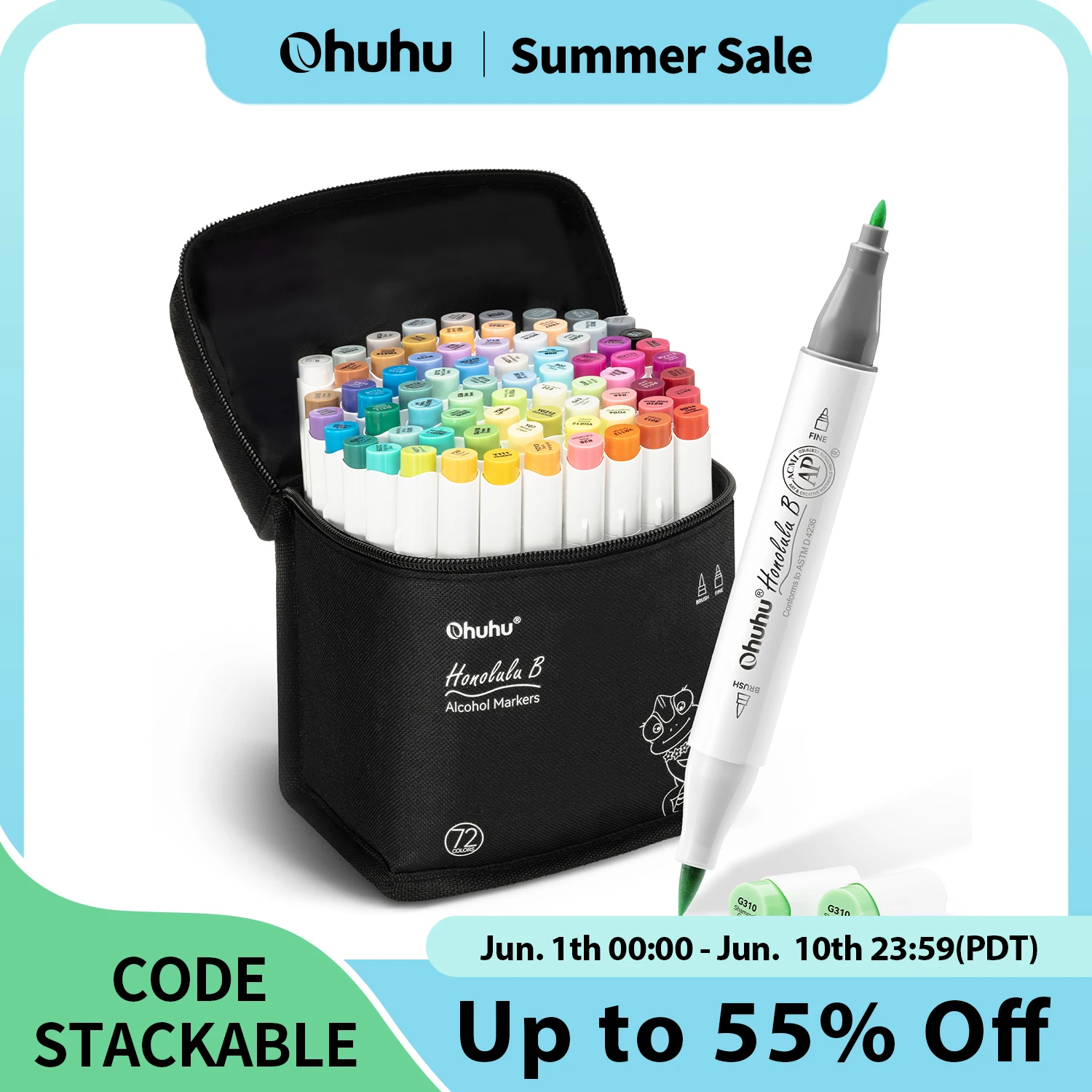 Ohuhu-Ensemble de stylos marqueurs Honolulu B, marqueurs de documents, pointes de touristes illables quotidiens, croquis, dessin, manga, fournitures scolaires