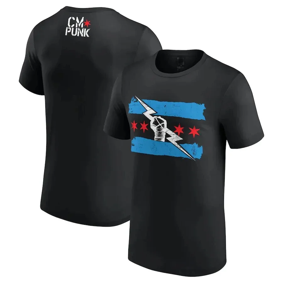 Men's summer shirt 3d printed short-sleeved wrestler cm punk neck T-shirt Street sporty casual hip-hop streetwear