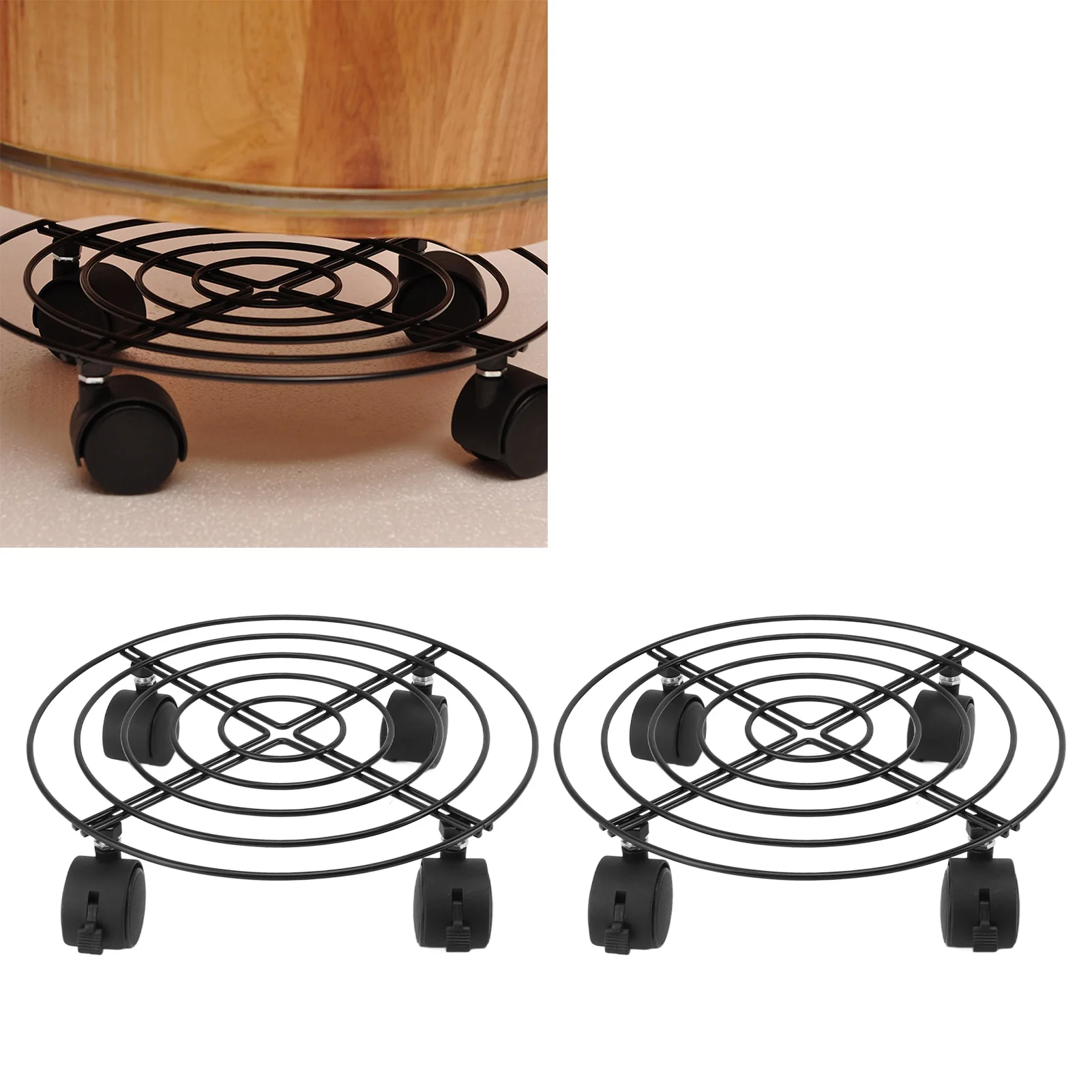 2 PCS Outdoor Plant Dolly With Lockable Wheels Iron And PVC High Load Bearing Rolling Plant Stand Base For Large Plants