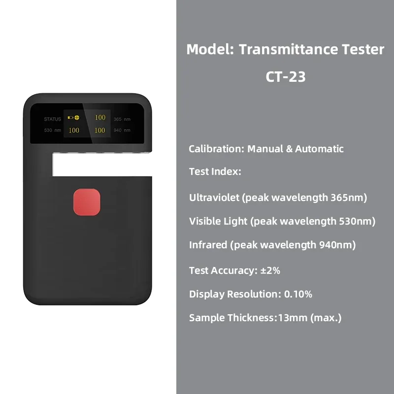 CT-23 Portable Transmittance Tester UV VL IR For Solar Film Agricultural Film Window Glass Transmission Meter Test Accuracy±2%