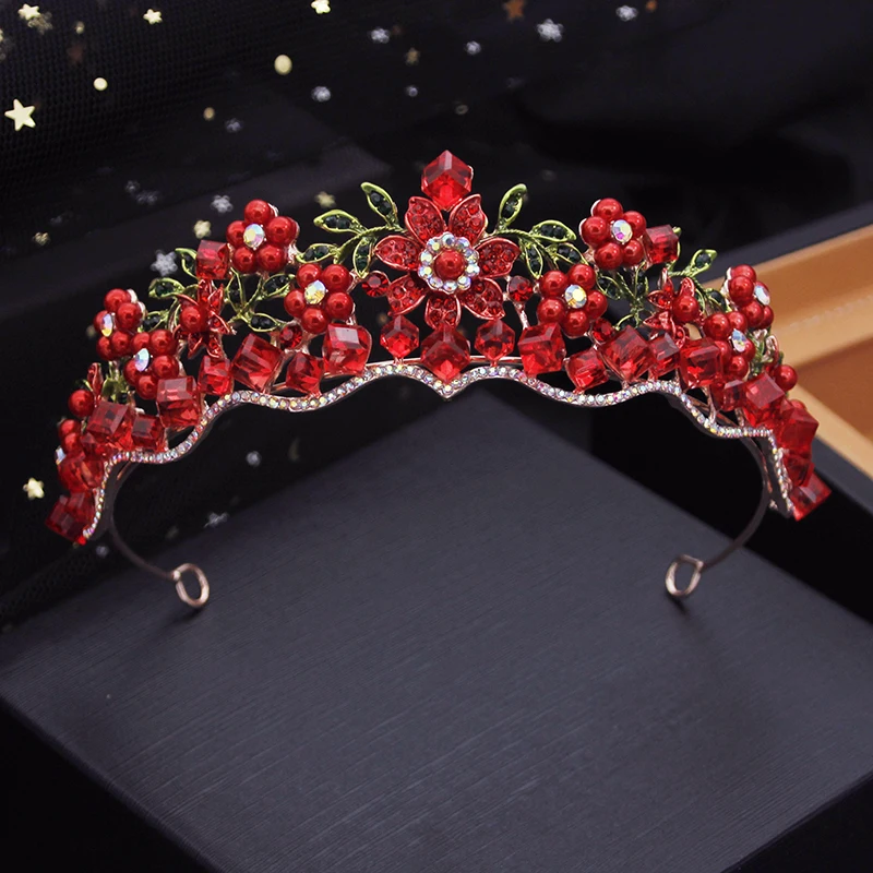 

Baroque Gorgeous Geometric Crystal Flower Tiaras Bridal Crown Princess Bride Headdress for Queen Wedding Hair Jewelry