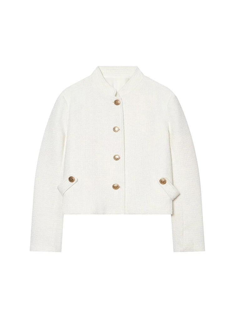 Women Blazer Single Breasted Buttons Stand Collar  Long Sleeve Formal Office Jacket Autumn New Fashion Elegant Commute Suit Coat