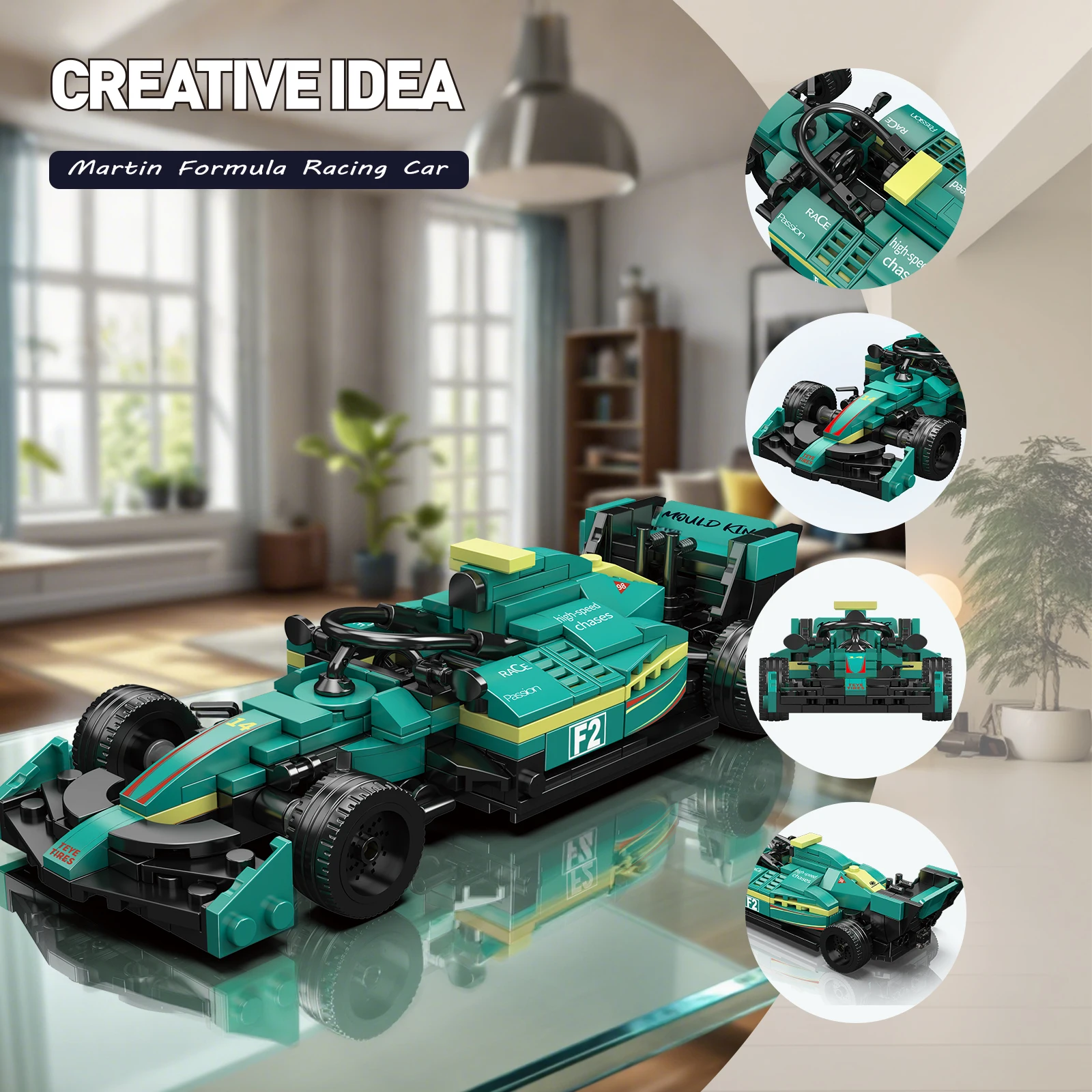 Molde rei fórmula velocidade carro de corrida blocos de construção conjunto 308 pçs modelo kit diy montagem brinquedo para crianças adultos