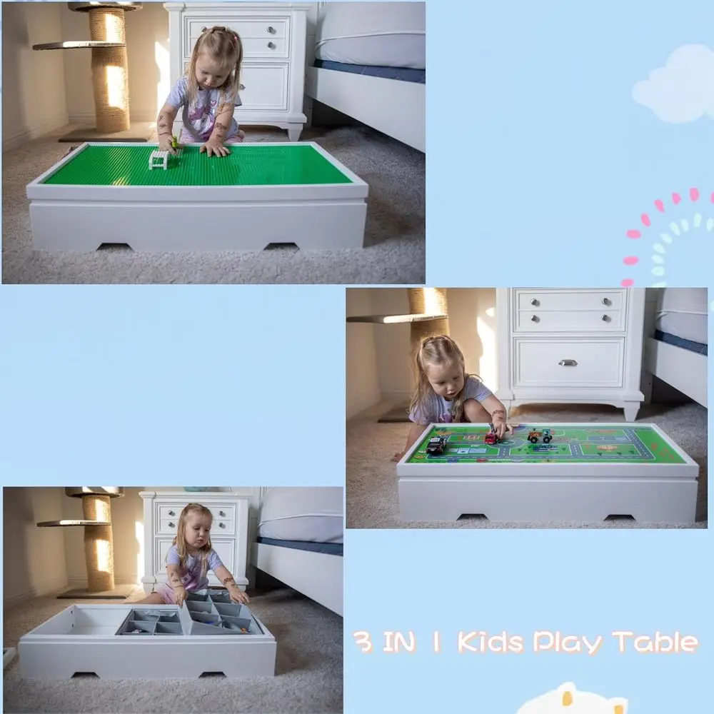 Lego-Compatible Kids Train Activity Table with Storage, Wheels, and Reversible Top for Easy Storage Under Furniture