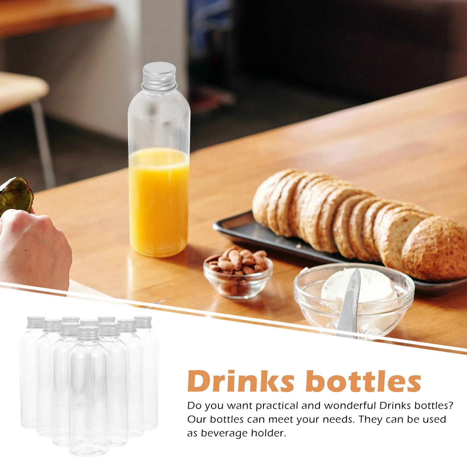 

10pcs PET Drink Bottles Reusable Clear Juice Containers for Household Juice Bottles Liquids Juicing Household Portable Safe