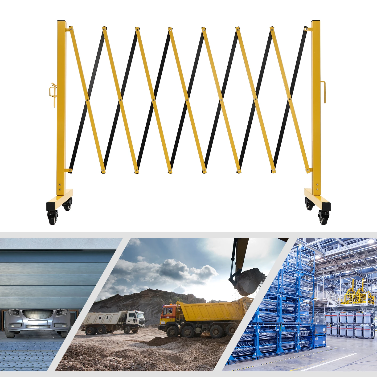 Durable Folding Security Gate with Aluminum Alloy & Iron, Expandable Design, 11.5*3.3ft Size, 4 Wheels, Easy Storage &